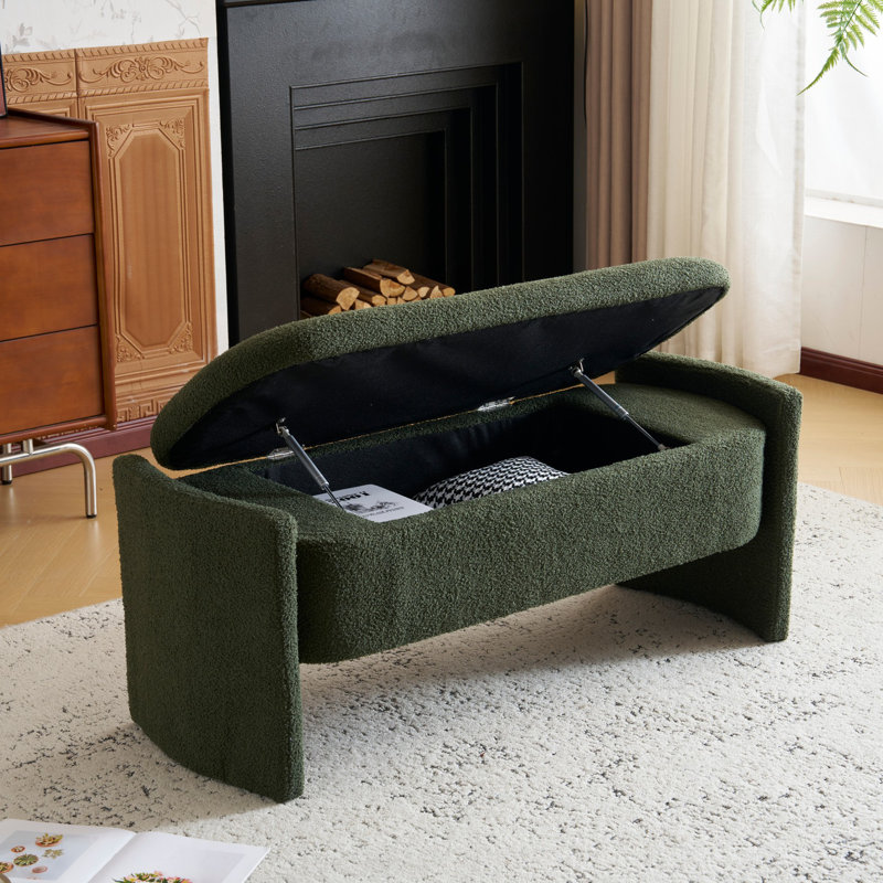 Simple Long shaped Ottoman Bench, Dark Green