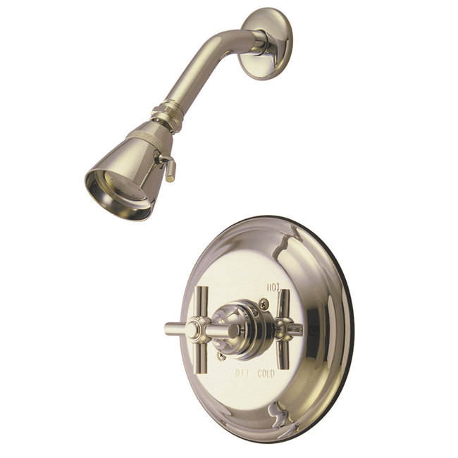 Shower Faucet with Elinvar Cross Handles, Polished Brass