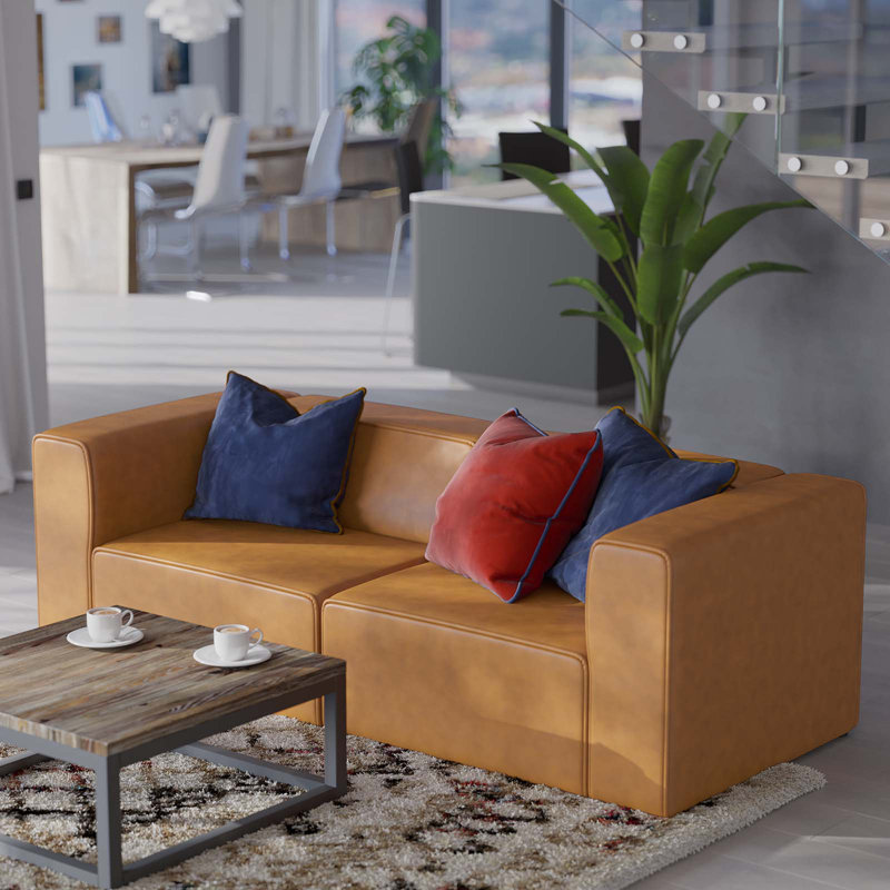 Mingle Vegan Leather 2-Piece Sectional Sofa Loveseat, Tan Faux Leather