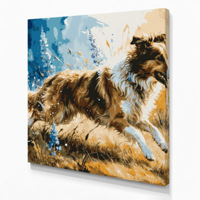 «Dogs Collie», art mural sur toile beige