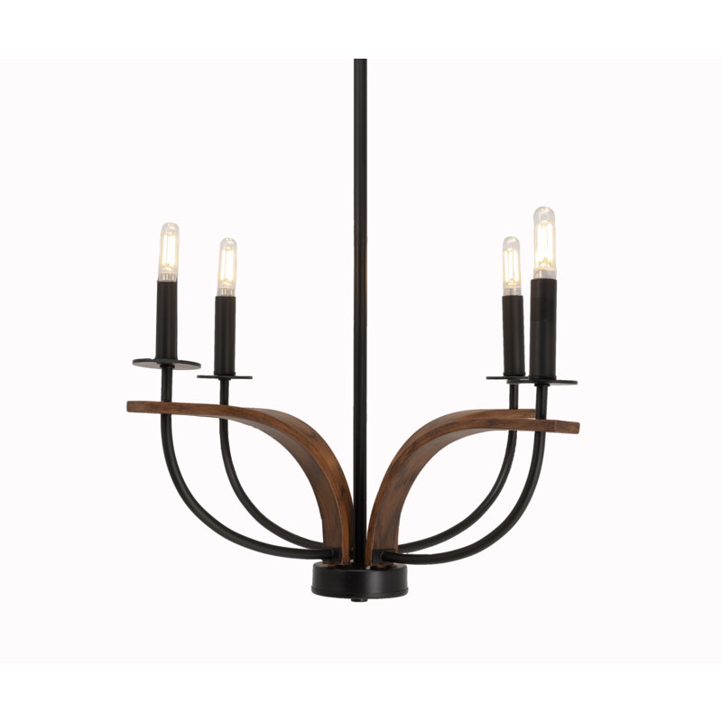 Lustre 4 lumières Myja, Noir mat / métal peint aspect bois