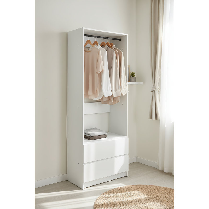 Garde-robe en bois avec deux tiroirs Kalinikos, White