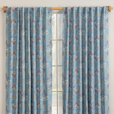Maison d' Hermine Curtains for Living Room 100% Cotton 84 inch Length Two Panel Light Filtering Curtains for Windows with Rod and Loop Pockets Valentines Day Gifts (Marquise - Blue, 50"W x 84"L)