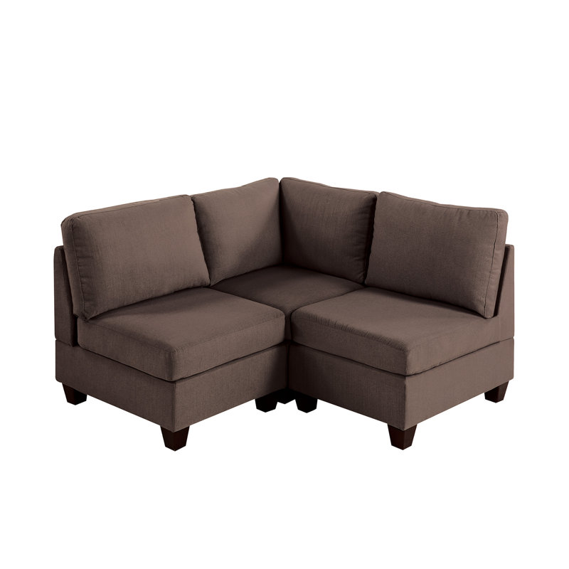 3Pc Modular In Black Coffee Tone, Linen-Like Fabric Upholstered & Dependable Wood Frame Coffee, Featuring And Chairs