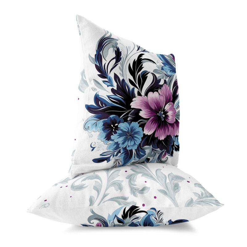 Coussin Botanic Bliss, H 16 po x l 16 po, Floral mauve / bleu