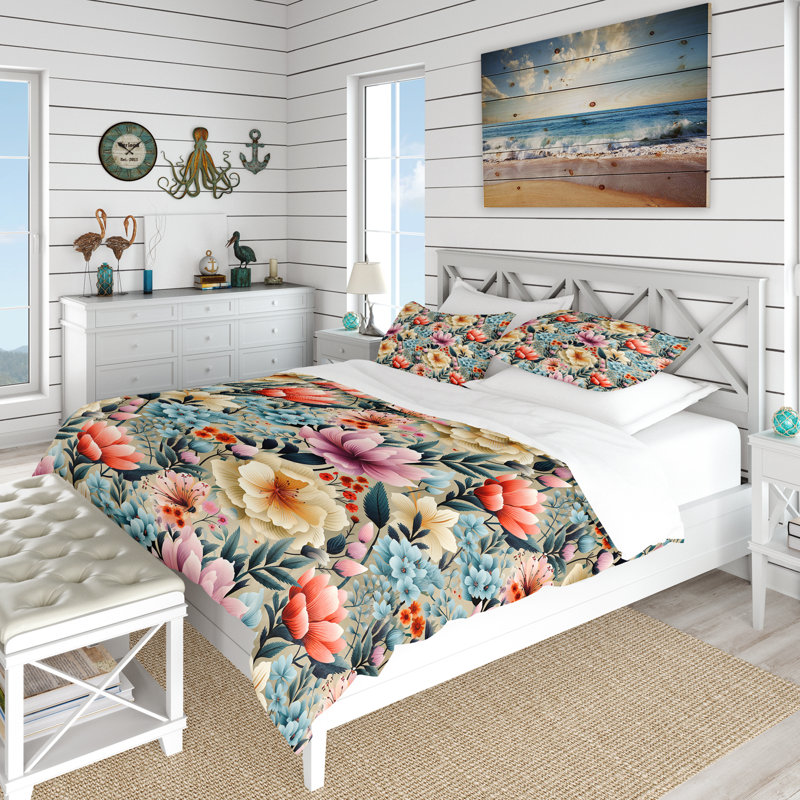 Literie Pastel Rainbow Botanicals, Housse de couette simple + 1 taie décorative stan