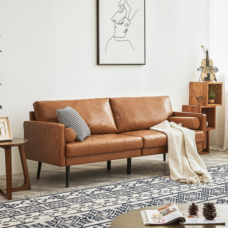 3 Seater Faux Leather Sofa, Caramel