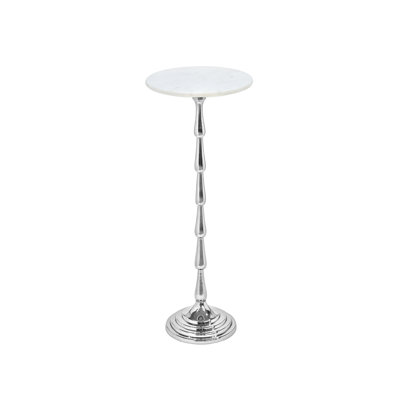 Table d'appoint argentée avec plateau en marbre blanc, table d'appoint moderne avec base en aluminium, 10 x 10 x 26 pouces