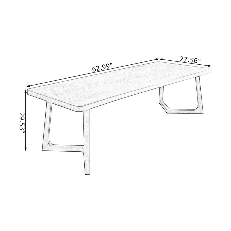 Table de salle à manger rectangulaire en bois massif de couleur noyer foncé, 29.53"H x 62.99"L x 27.56"W