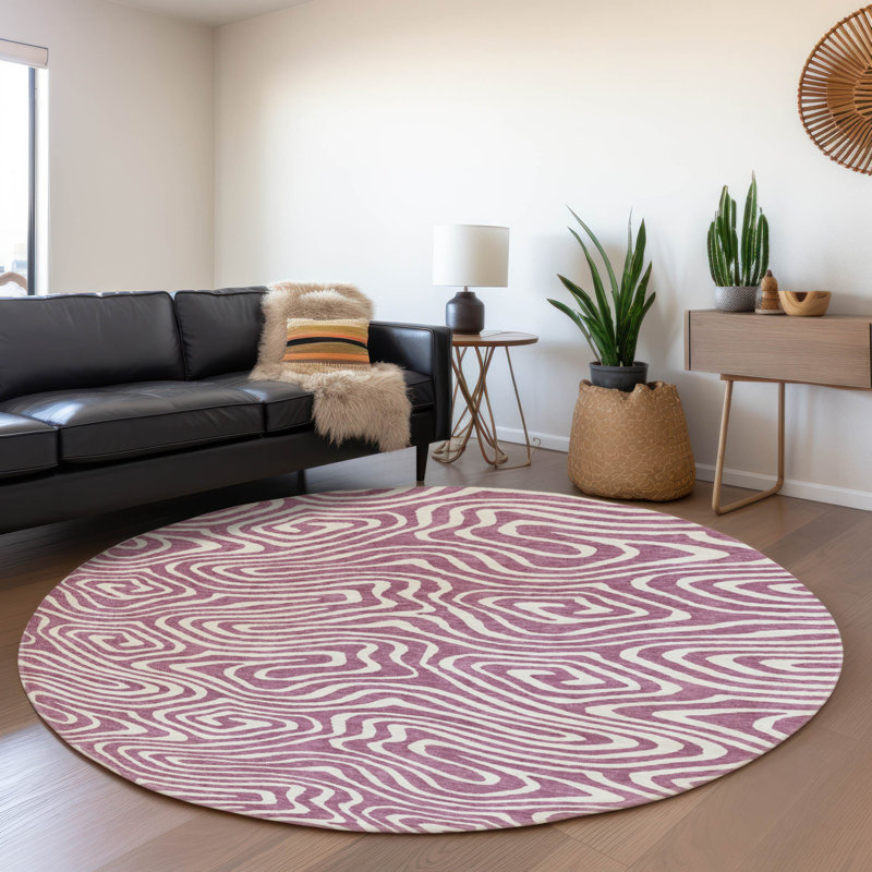 Premium Machine Washable Guada AMF1020 Swirls Rug, Round 8'