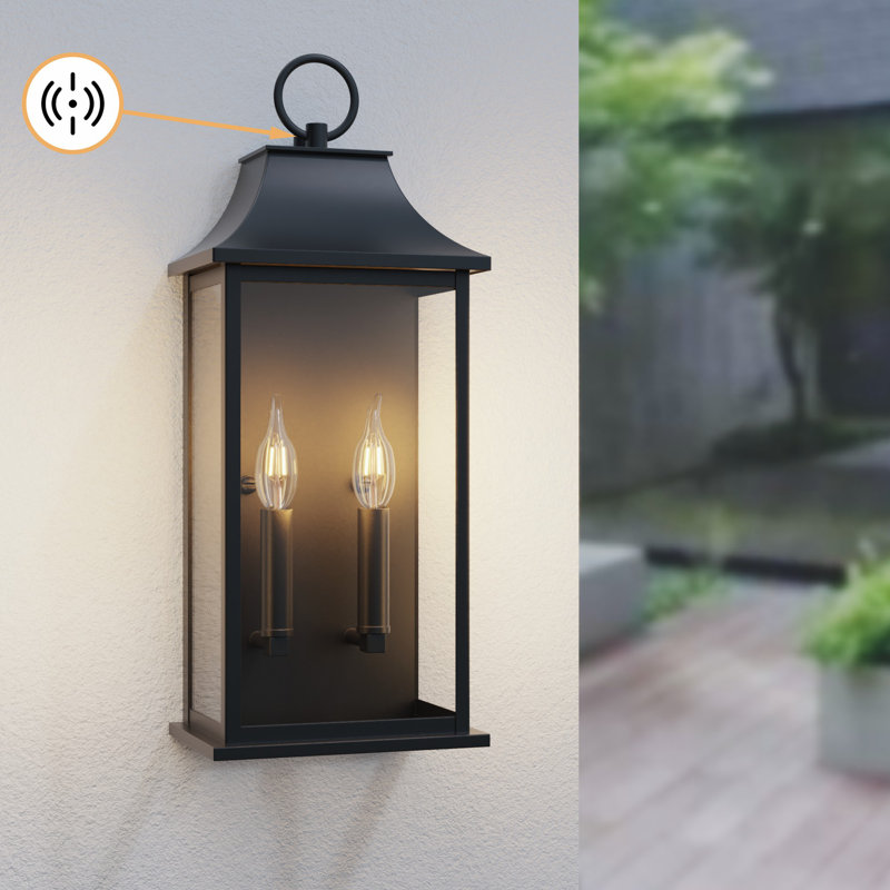 Alletta 20.6'' H 2-Light Aluminum Wall Sconce with Dusk-to-Dawn Sensor, Matte Black