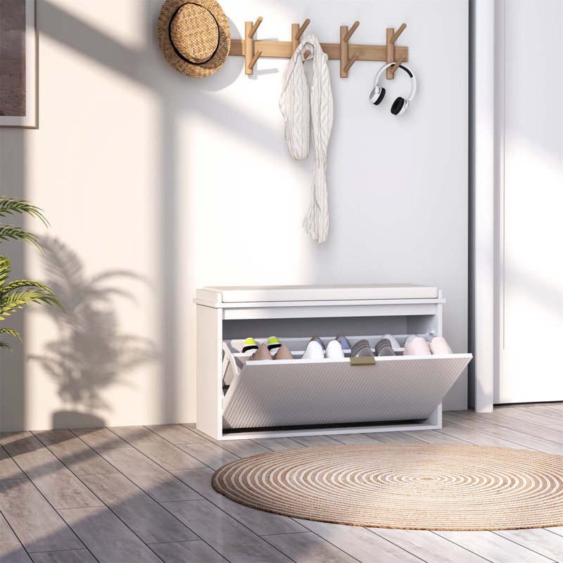 Shoe Storage Bench, 47cm H x 80cm W x 26cm D, White