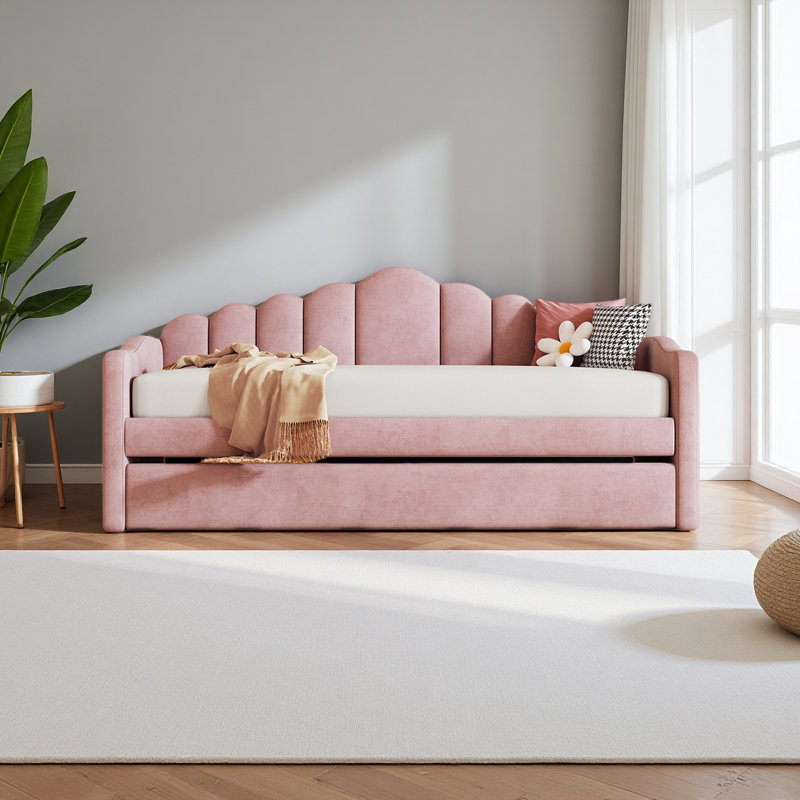 Lit de jour simple rembourré avec couchette, Rose