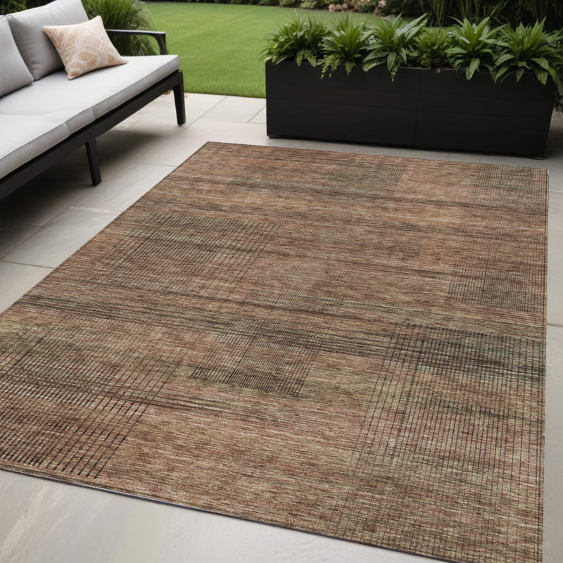 Tapis intérieur lavable rayé cuivre et brun 5 pi x 8 pi