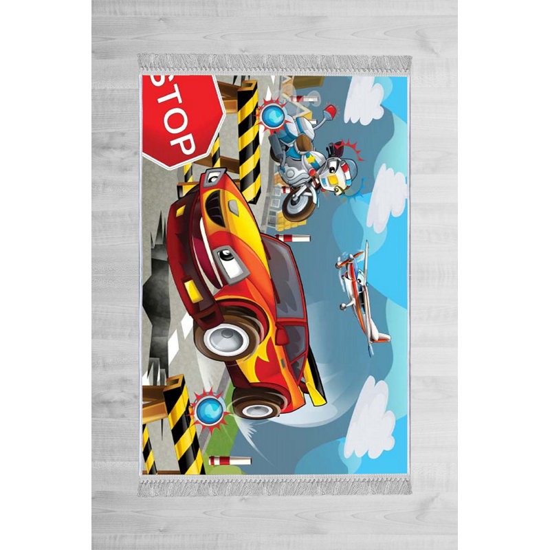 Tapis en velours rouge / bleu / jaune Nalley Kilim, Rectangle 3 pi 3 po x 4 pi 11 po