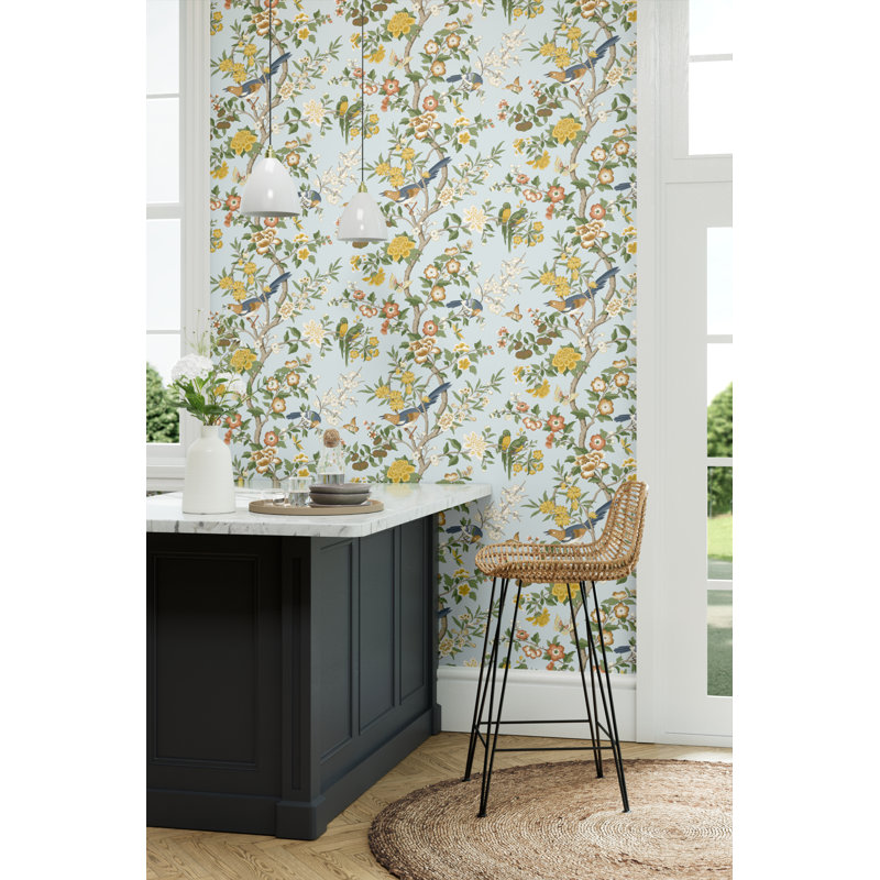 Chinoiserie Hall Wallpaper, Dawn Blue/Persimmon