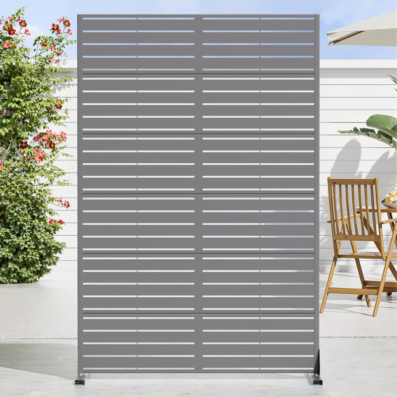 Privacy Metal Screen Fence Panel Horizontal Stripe Pattern, 72" H x 47" W, Gray