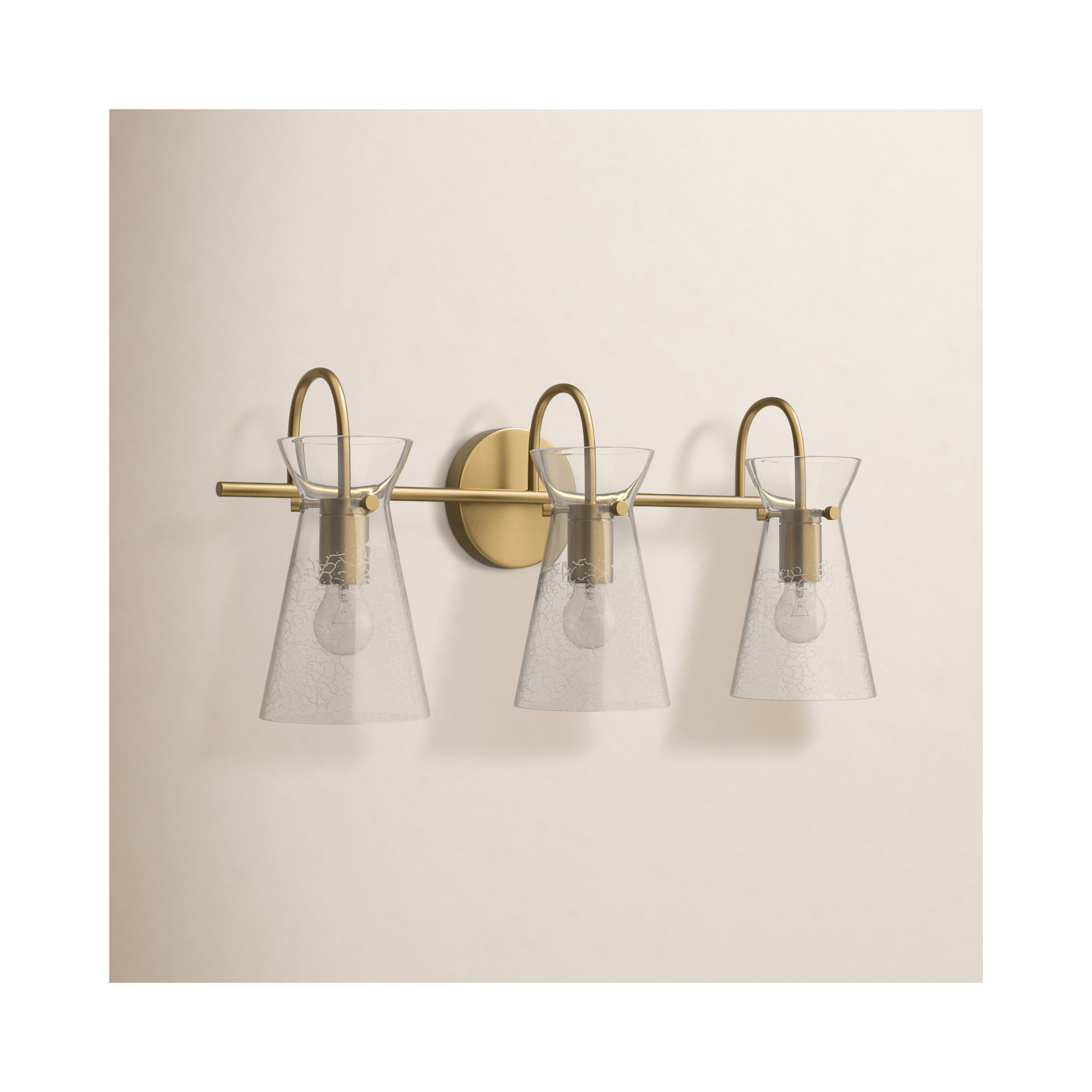 3 Light Crackled Dimmable Vanity Light, Brass