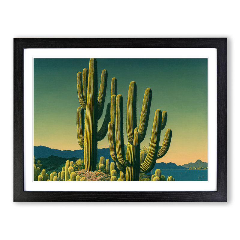 XH1022-10147X Wild Cactus - Single Picture Frame Print, 25cm H x 34cm W x 2cm D, Black Framed