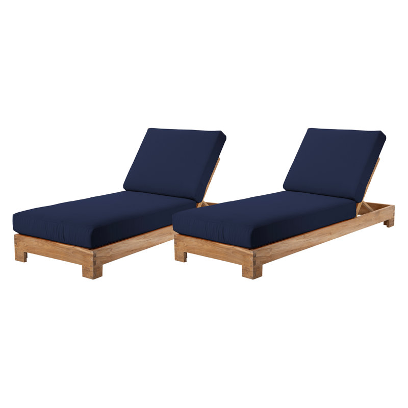 2 Pacific Teak Outdoor Chaise Loungers, Navy