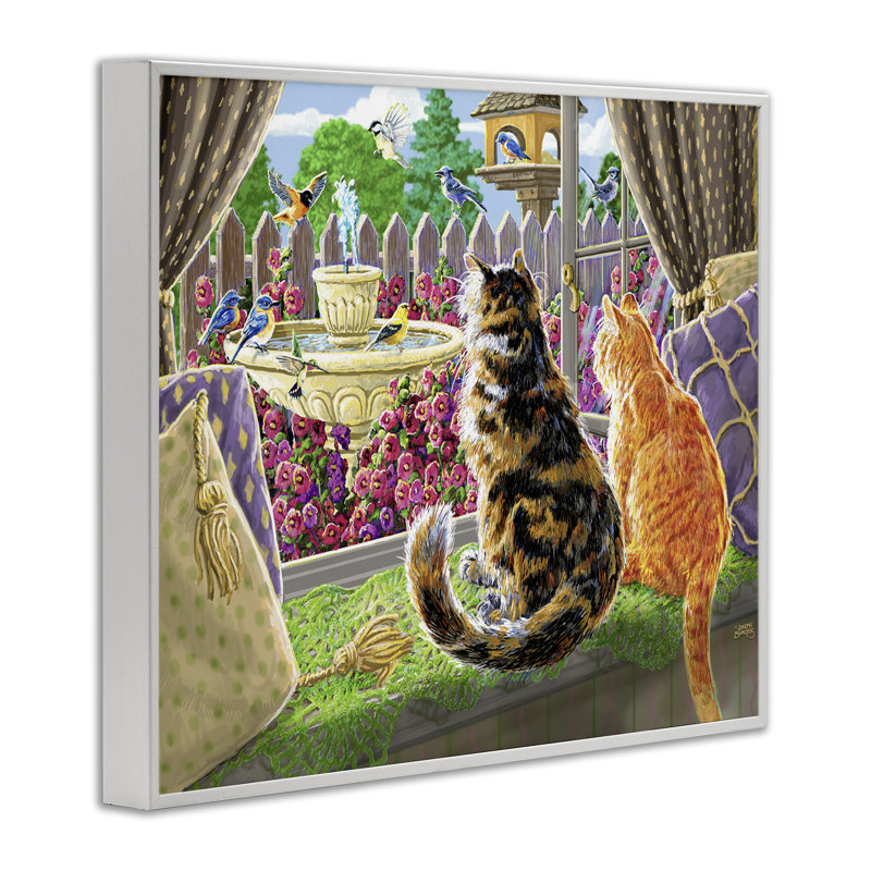 Chats avec vue, estampe numérique encadrée, design par Joseph Burgess, H 11 po x l 14 po