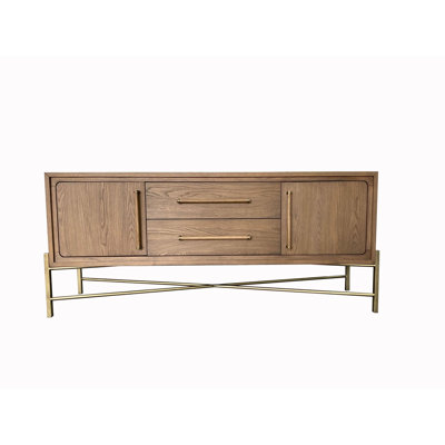 Aurora Sideboard with Metal Base & Power Outlet – Latte Elm Veneer Buffet Cabinet with Storage & Soft Close Doors
