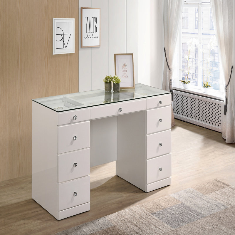 Ensemble de meuble-lavabo en verre blanc avec 1 tiroir 9 pièces, Blanc