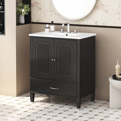 Bathroom Vanity with Sink Vintage Style Multi-functional Storage Space and Door Shelf