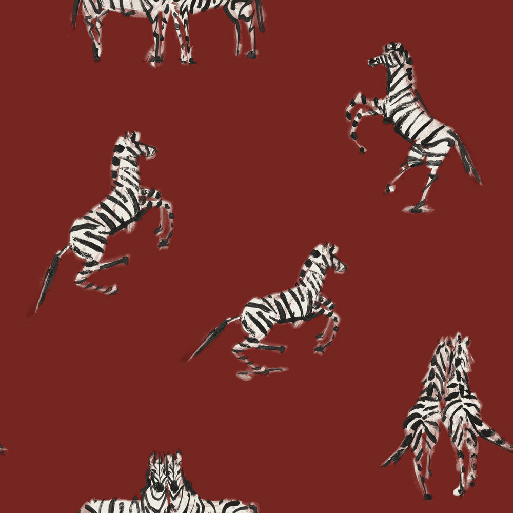 Zebras In Love Self-Adhesive Wallpaper Roll, Red