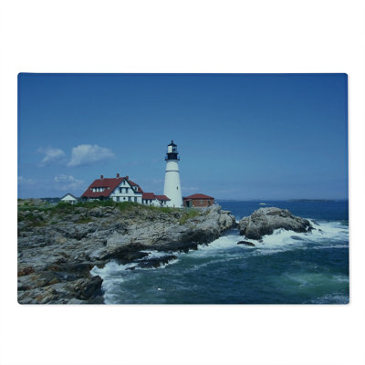Ambesonne Landscape Cutting Board Large Size Lighthouse House on Rock Multicolor