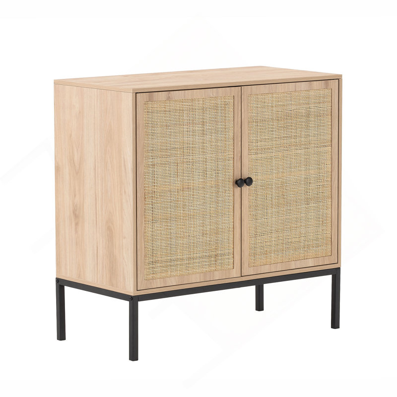 Set of 2 Rolland A Console Table Side Table with Rattan Door