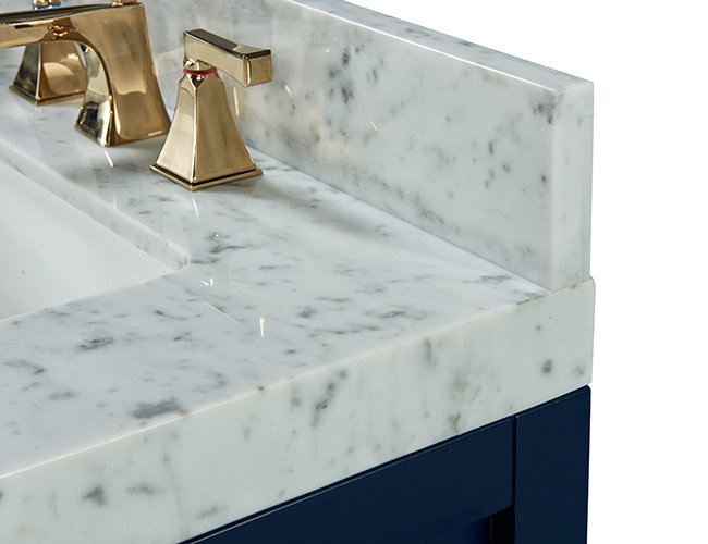Elizabeth 72" Double Bathroom Vanity Set with Mirror, Carrara White, Gold, Heritage Blue