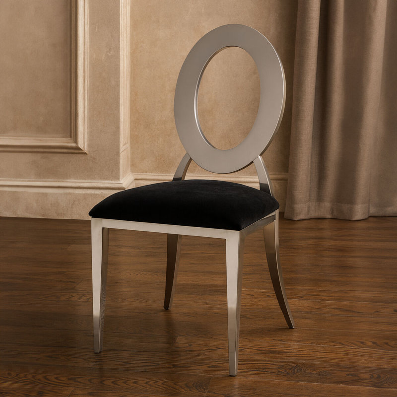 Manville 43cm H Velvet Upholstered Metal King Louis Back Side Chair, Silver