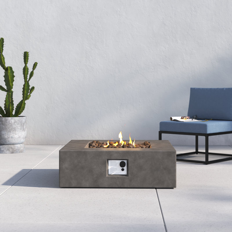 Rashid Square Fire Pit Table, 12" H x 34" W x 34" D, Charcoal