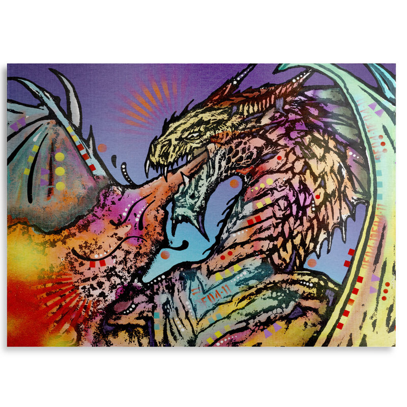 « dragon »-impression sur toile, H 16 po x l 22 po x P 1 po, Pas de tapis, Sans cadre