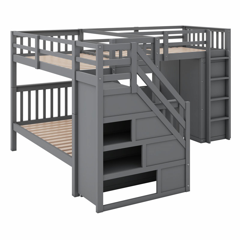 Javarrie Kids Bunk Bed with Drawers, Gray