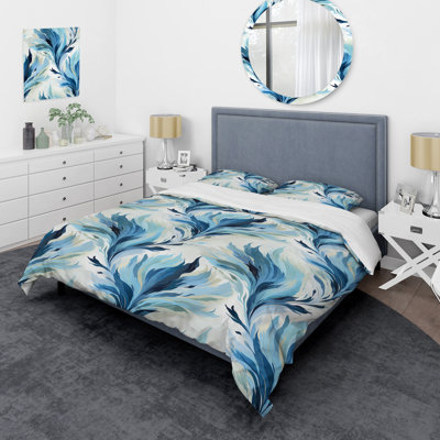 Blue And White Coastal Ikat Breeze Polyester Box Stitch Abstract Duvet Cover Set