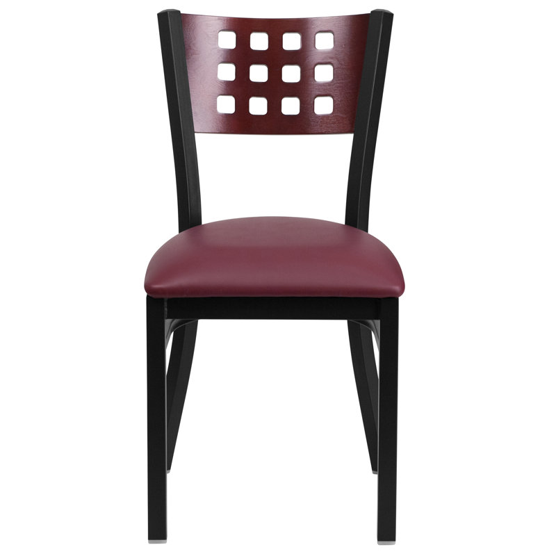 Elegant Mahogany and Burgundy Vinyl Metal Frame Side Chair