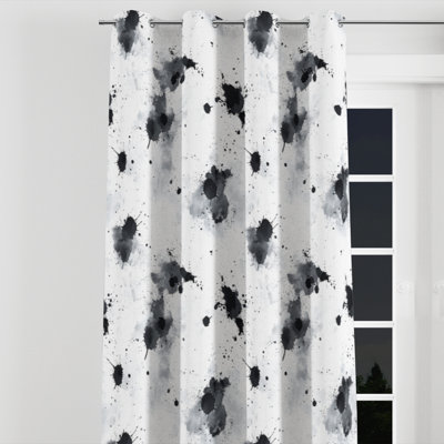 Abstract Window curtains - Modern Minimal Black And White Ink Grommet Curtain - 1 Panel