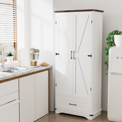  Armoire de rangement 71 po avec 2 tablettes réglables et portes de grange - Organisateur rustique pour la cuisine, la salle de bain et la salle de lavage