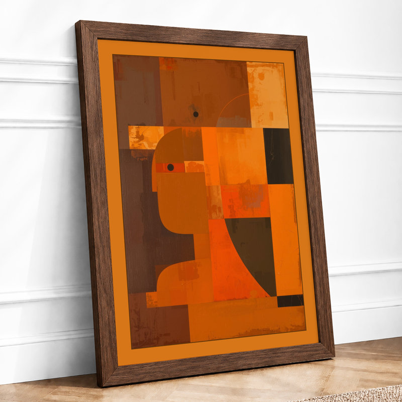 Orange Geometry Mid-Century - Framed Print, Walnut, A4 - 29.7 x 21.0 cm