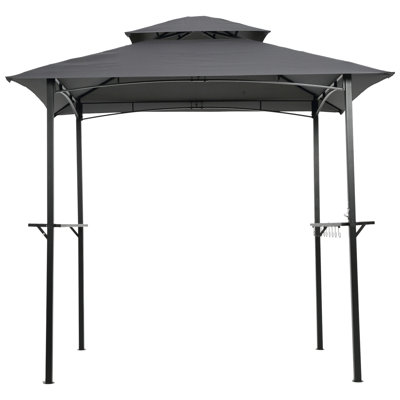 8x5ft Grill Gazebo Replacement - Double Tiered Bbq Tent Roof Protected, Water-repellent Gray Fabric For Outdoor Canopy Cover Protected , Easy Installation Festival