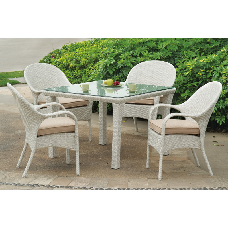 Chaise de patio empilable avec coussin Isabell, Outdura® piscine scintillante, Blanc rustique