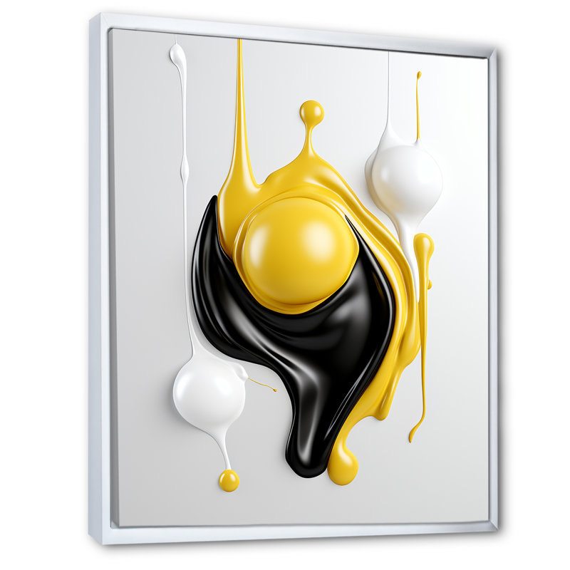 Art liquide sur toile, abstrait liquide noir et blanc I, H 20 po x l 12 po x P 1 po, Cadre flottant blanc