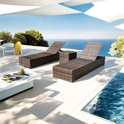 Paterok Outdoor Wicker Chaise Lounge Set with Table