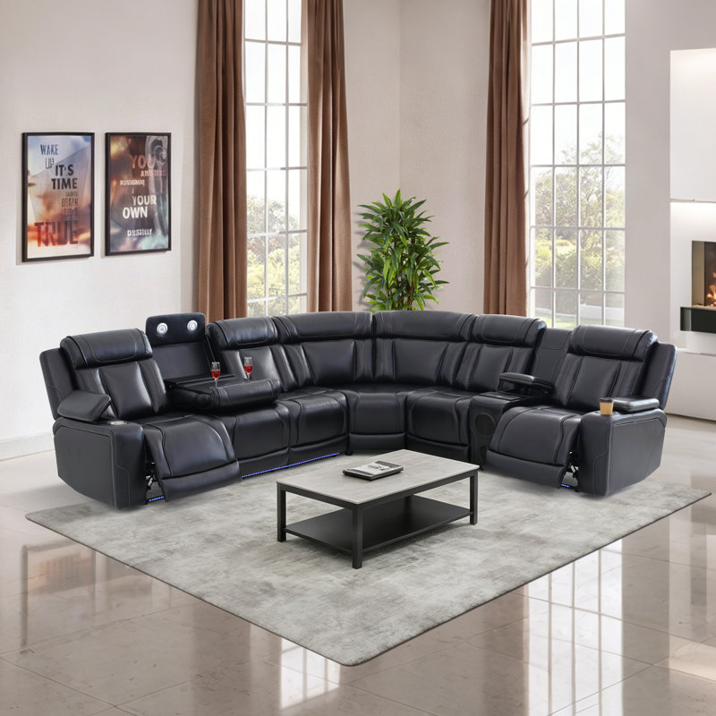 147 " Faux Leather Reclining Curved Corner Sectional