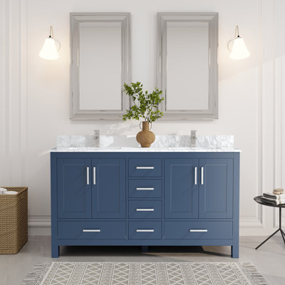 Meuble-lavabo double 60 po avec plateau en marbre de culture 60 po