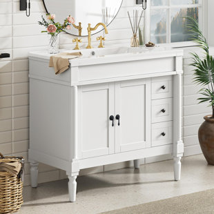 Meuble-lavabo 36 po avec lavabo en céramique, tiroirs standard, portes à fermeture douce, tablettes réglables, armoire de rangement moderne pour les petites et moyennes salles de bain