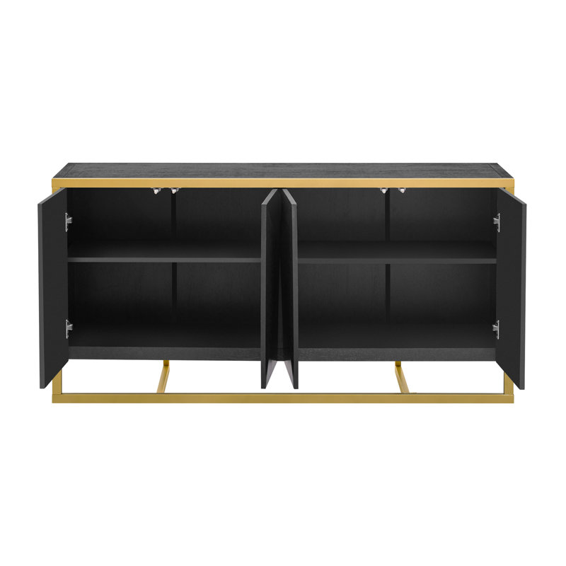 Buffet Veneza moderne avec pieds uniques en métal et finition en placage d'acajou, Noir