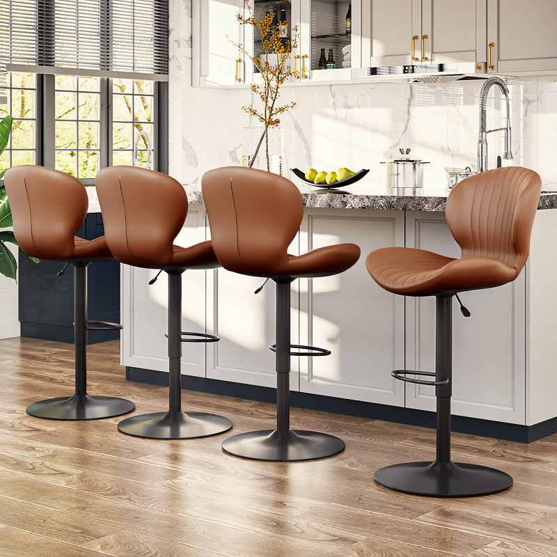 Ensemble de 4 tabourets de bar modernes réglables, tabourets de comptoir pivotants rembourrés en similicuir, tabourets de bar à hauteur de comptoir avec grande base, assemblage facile en 5 minutes pour l'îlot de cuisine